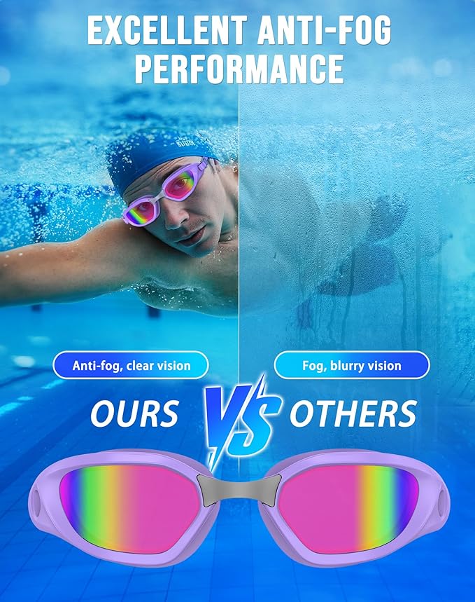 Swim Goggles, Unisex Adult Swimming Goggles Anti Fog Anti UV No Leakage Wide View for Men Women Youth