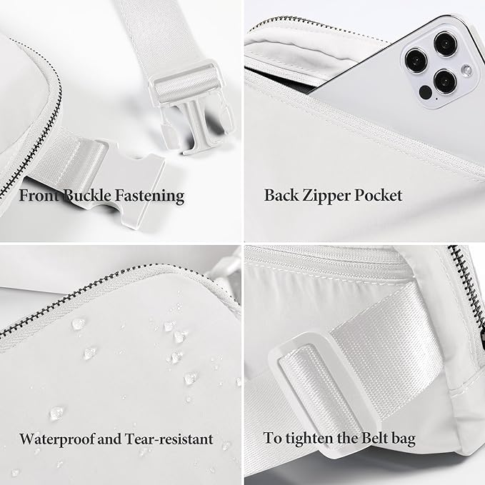 ODODOS Unisex Mini Belt Bag with Adjustable Strap Small Fanny Pack for Workout Running Traveling Hiking, White