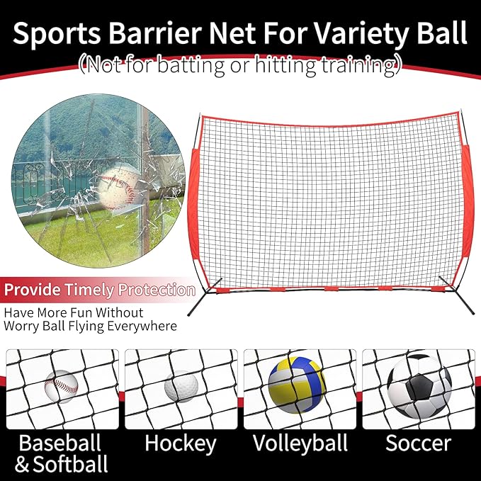 7x7/16x10/20x10ft Ball Backstop Net,Fix Ball Stop Net by 4 Spike&2 Sandbag,Sports Net Barrier with Handbag,Lacrosse Net Backstop for Softball,Basketball,Hockey Train,Baseball Net Barrier for Backyard