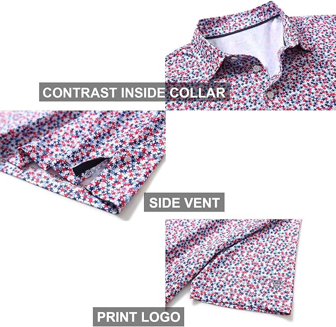 Men's Golf Polo Shirts Short Sleeve Striped Performance Moisture Wicking Dry Fit Golf Shirts for Men