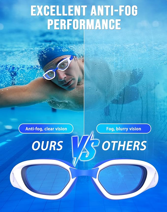 Swim Goggles, Unisex Adult Swimming Goggles Anti Fog Anti UV No Leakage Wide View for Men Women Youth