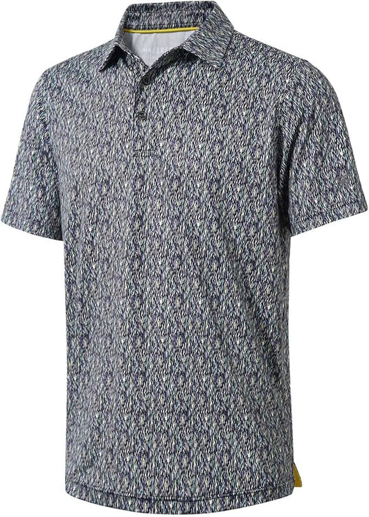 Men's Golf Polo Shirts Short Sleeve Striped Performance Moisture Wicking Dry Fit Golf Shirts for Men