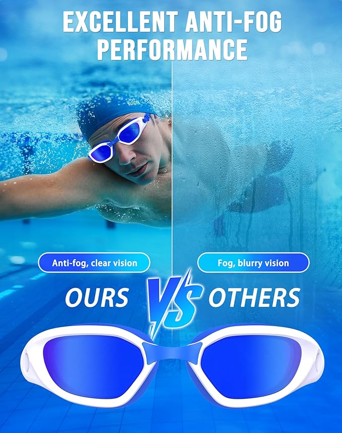 Swim Goggles, Unisex Adult Swimming Goggles Anti Fog Anti UV No Leakage Wide View for Men Women Youth