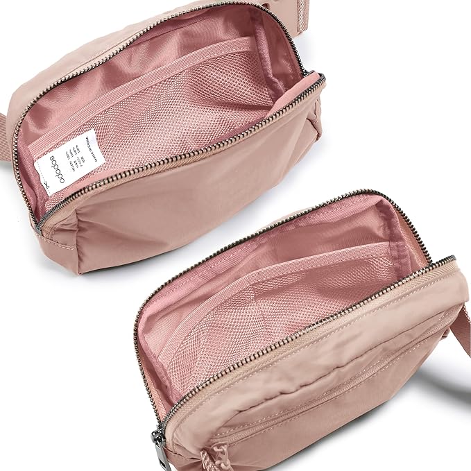 ODODOS Unisex Mini Belt Bag with Adjustable Strap Small Fanny Pack for Workout Running Traveling Hiking, Adobe Rose