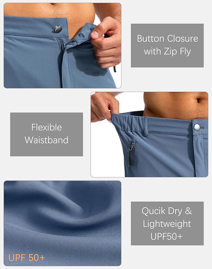 Pudolla Men's Hiking Cargo Shorts 9" Lightweight Outdoor Work Shorts for Men Travel Golf Camping Casual with 5 Zipper Pockets