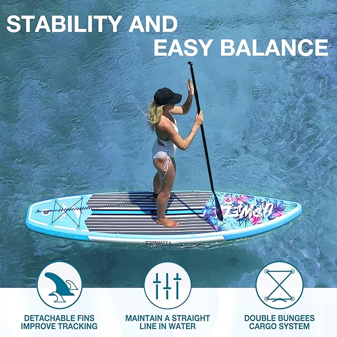 UPWELL 10'6"/11'/11'6" Inflatable Paddle Board, Stand Up Paddlboard for Youth & Adults, Stable Design, Premium SUP Accessories, Backpack, Leash, Hand Pump, Fins