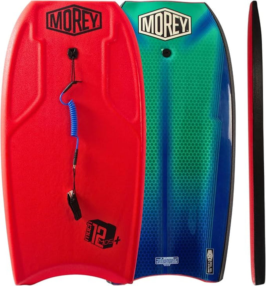 MOREY® Mach 12 MDS, 42.5" Bodyboard. Dynamic Speed Body Boards for Beach, for All Skill Levels, Embedded Fiberglass Stringer, with Coil Leash. Re-Engineered 2025 Model