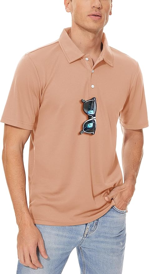 MAGCOMSEN Men's Polo Shirts 3 Buttons Casual Work T Shirts Quick Dry Short Sleeve Golf Shirt Pique Jersey Outdoor Performance
