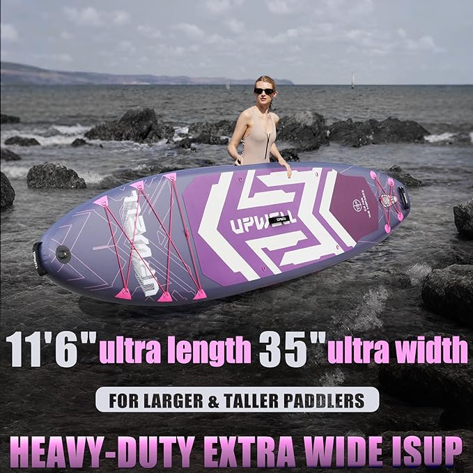 UPWELL 11'6"×35" Extra Wide Inflatable Paddle Board, Stand Up Paddle Board for Youth & Adults, Stable Design, Premium SUP Accessories, 120L Backpack, 10L Dry Bag, Paddle, Leash, Hand Pump, US Fins