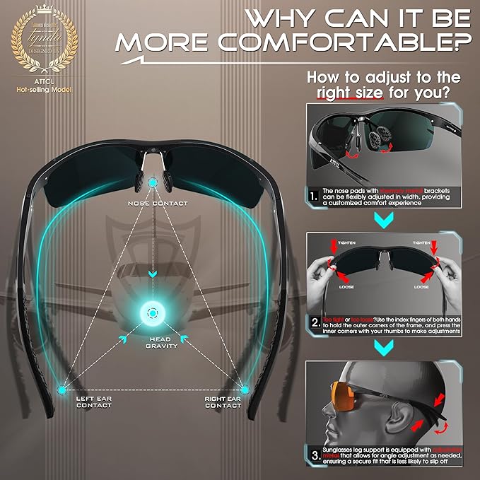 ATTCL Men's Sports Polarized Sunglasses Men for Driving running Fishing Golf - UV Protection Sun glasses Metal Frame