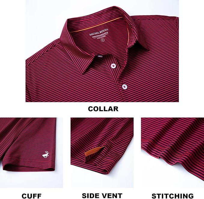 Mens Golf Shirt Moisture Wicking Dry Fit Performance Sport Short Sleeve Striped Golf Polo Shirts for Men