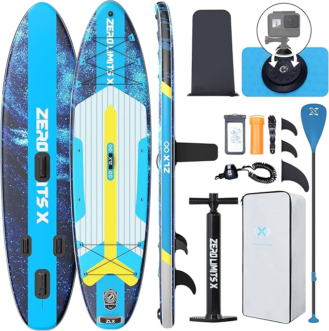 ZLX Inflatable Stand Up Paddle Board, 10'6" SUP Non-Slip Stable Deck Pad, Unique Center Fin, Premium Accessories, Portable Paddleboard for Adults, Beginners, All Skill Levels