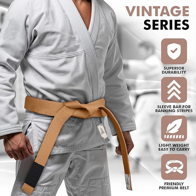 Vintage Series BJJ Belt for Men & Women Brazilian Jiu Jitsu Belt for Jiu Jitsu Gi