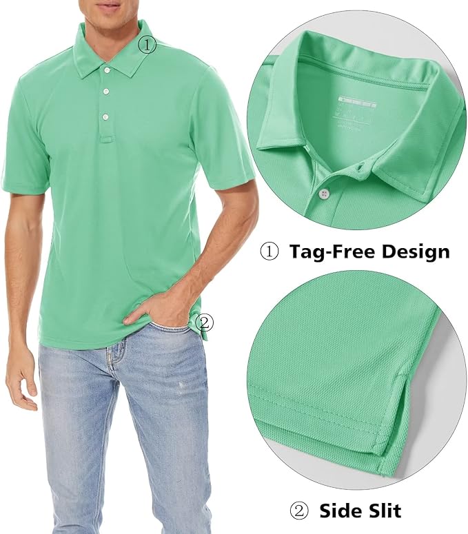 MAGCOMSEN Men's Polo Shirts 3 Buttons Casual Work T Shirts Quick Dry Short Sleeve Golf Shirt Pique Jersey Outdoor Performance