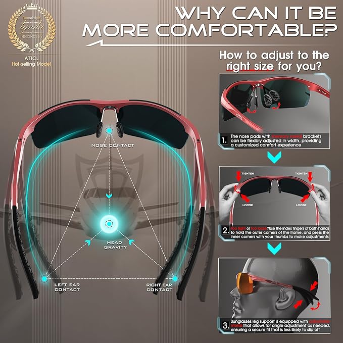 ATTCL Men's Sports Polarized Sunglasses Men for Driving running Fishing Golf - UV Protection Sun glasses Metal Frame