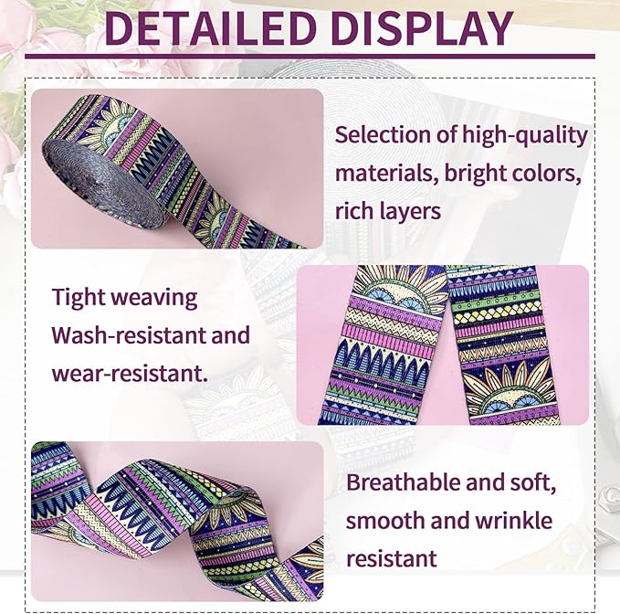 Printed Nylon Webbing Straps 1 1/2 inch 6 Yards Heavy Duty Patterned Fabric Luggage Handle Jacquard Ribbon with Buckle for Backpack Bags-Decorative Supplies-Clothing-Sewing (Bohemian Style)