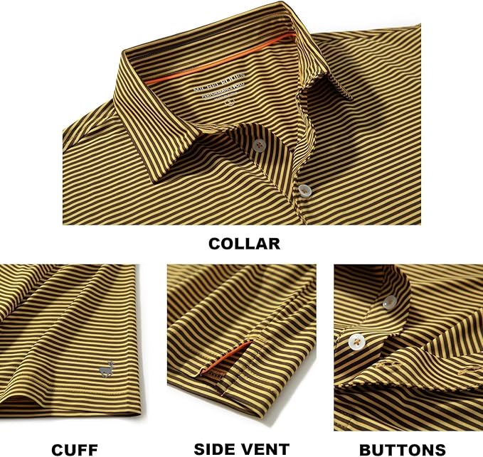Mens Golf Shirt Moisture Wicking Dry Fit Performance Sport Short Sleeve Striped Golf Polo Shirts for Men