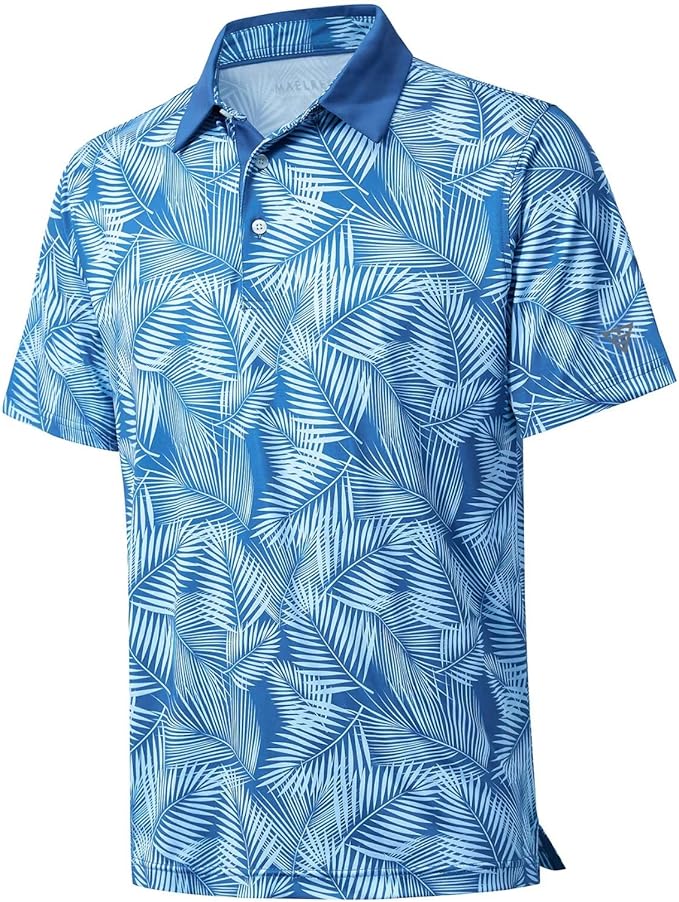 Men's Golf Polo Shirts Short Sleeve Striped Performance Moisture Wicking Dry Fit Golf Shirts for Men