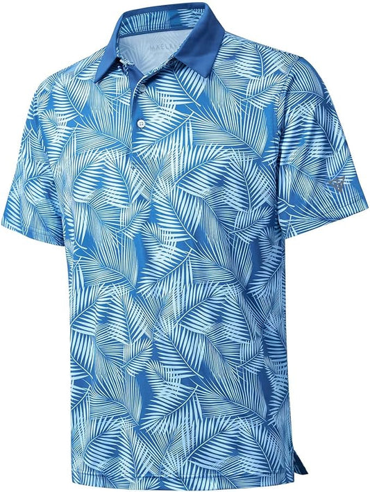 Men's Golf Polo Shirts Short Sleeve Striped Performance Moisture Wicking Dry Fit Golf Shirts for Men