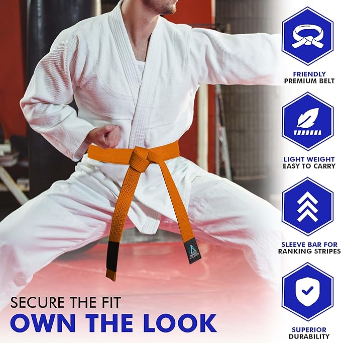 BJJ Belt for Men & Women Brazilian Jiu Jitsu Belt with Ranking Stripes Sleeve Bar Kids Jiu Jitsu Gi Belt