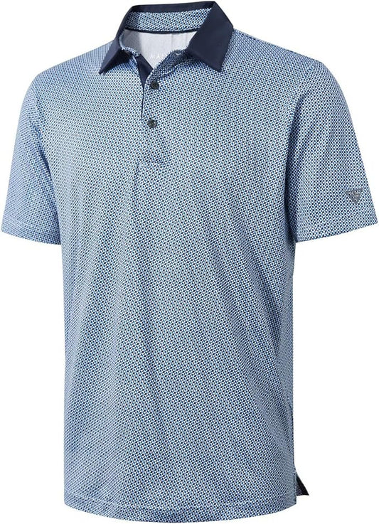 Men's Golf Polo Shirts Short Sleeve Striped Performance Moisture Wicking Dry Fit Golf Shirts for Men