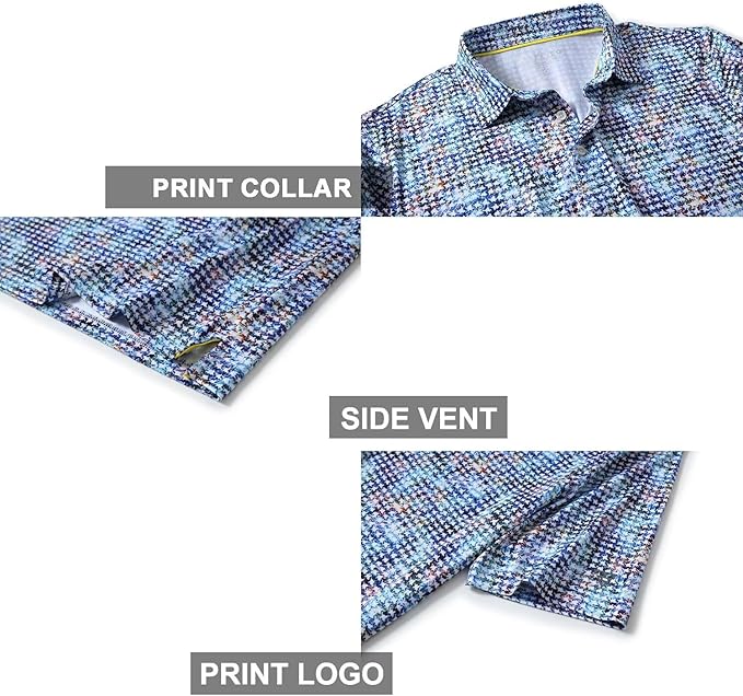 Men's Golf Polo Shirts Short Sleeve Striped Performance Moisture Wicking Dry Fit Golf Shirts for Men