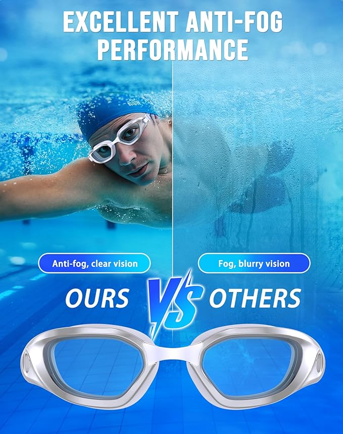 Swim Goggles, Unisex Adult Swimming Goggles Anti Fog Anti UV No Leakage Wide View for Men Women Youth