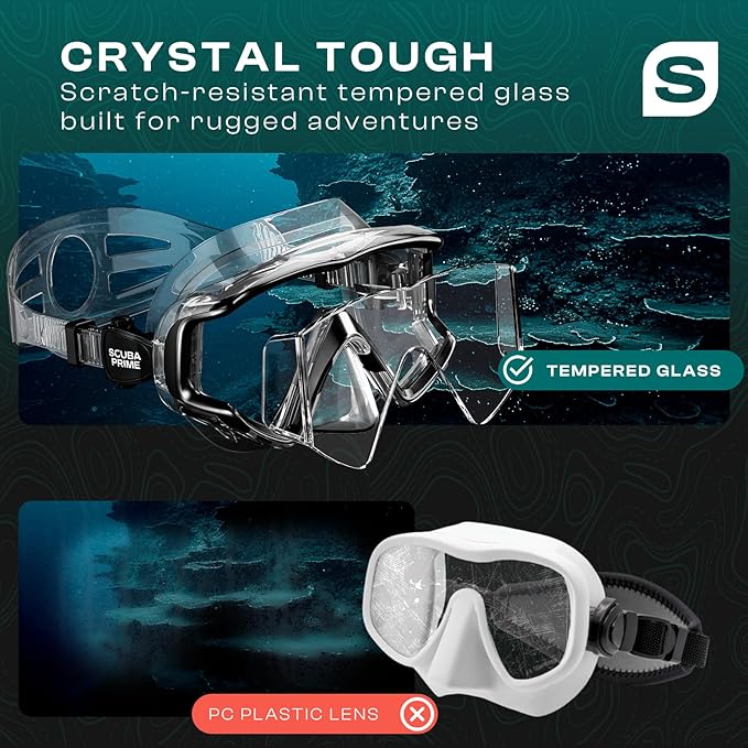 Pano 3 Scuba Diving Mask, Tempered Glass Snorkel Mask Three-Window Scuba Mask No-Leak Dive Mask Silicone Skirt Diving Mask for Snorkeling and Scuba Use