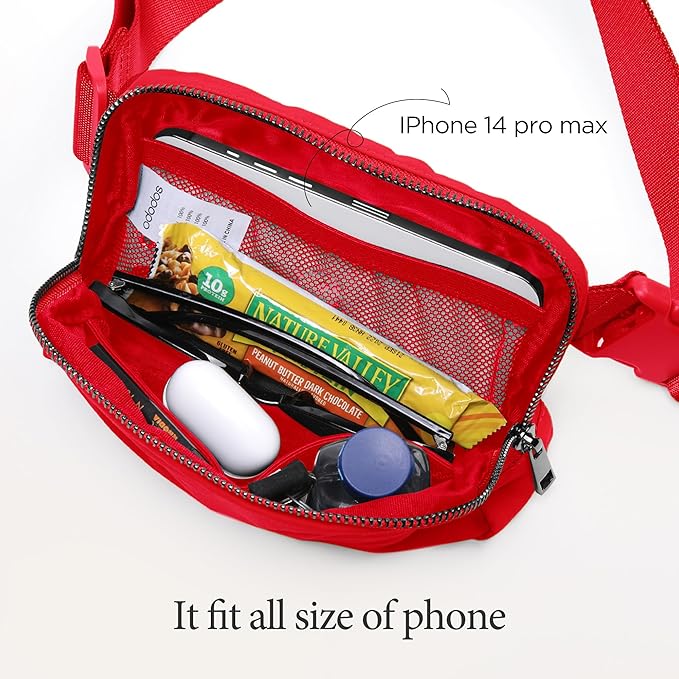 ODODOS Unisex Mini Belt Bag with Adjustable Strap Small Fanny Pack for Workout Running Traveling Hiking, Red