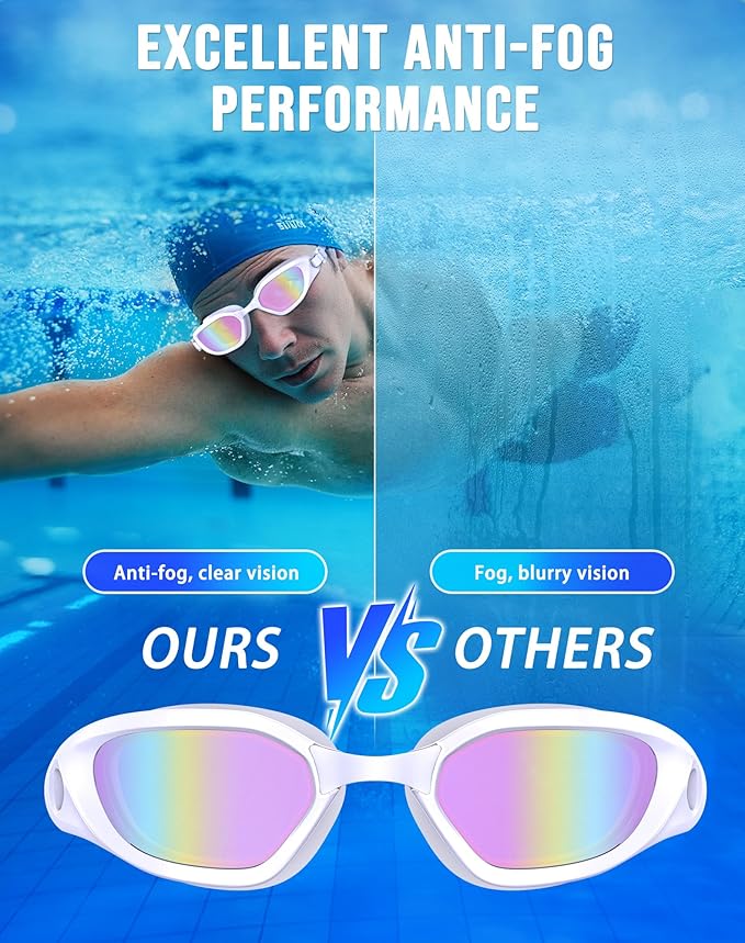 Swim Goggles, Unisex Adult Swimming Goggles Anti Fog Anti UV No Leakage Wide View for Men Women Youth