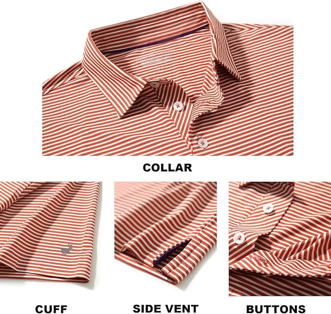 Mens Golf Shirt Moisture Wicking Dry Fit Performance Sport Short Sleeve Striped Golf Polo Shirts for Men