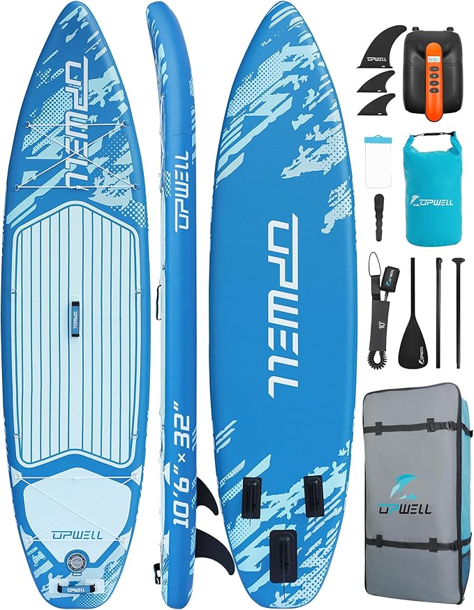 UPWELL 10'6"/11'/11'6" Inflatable Paddle Board, Stand Up Paddlboard for Youth & Adults, Stable Design, Premium SUP Accessories, Backpack, Leash, Hand Pump, Fins