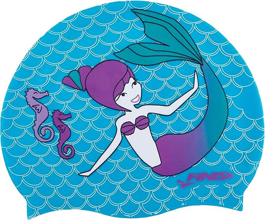 FINIS Mermaid Kids Swim Cap - 100% Silicone - Fun Prints - Universal Fit - Chlorine Protection