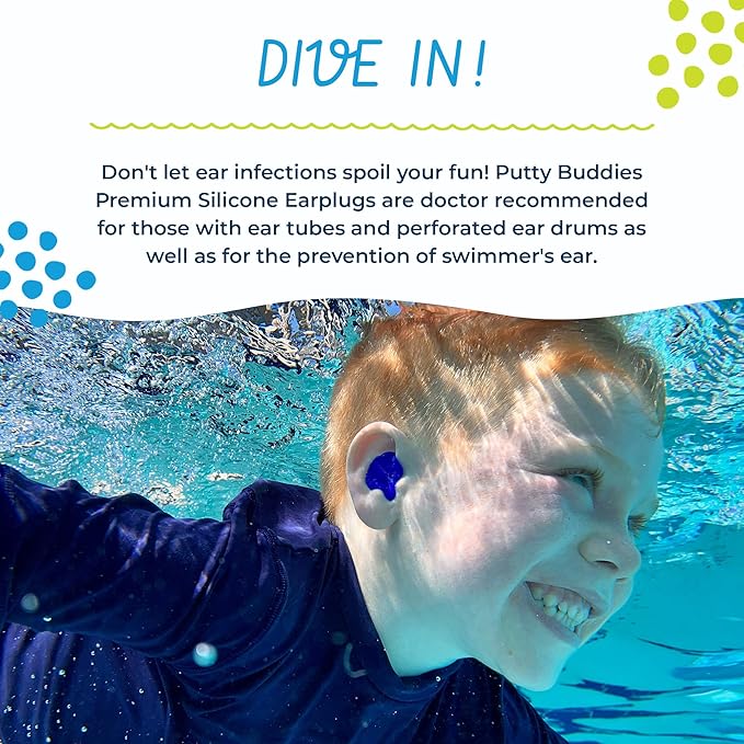 Earvolution Floating Putty Buddies Ear Plugs for Swimming - Invented by an Ear Physician - Moldable, Premium, Silicone - Floats on Water - Waterproof - Made in The USA - 3 Pack - Blue/Red/Green