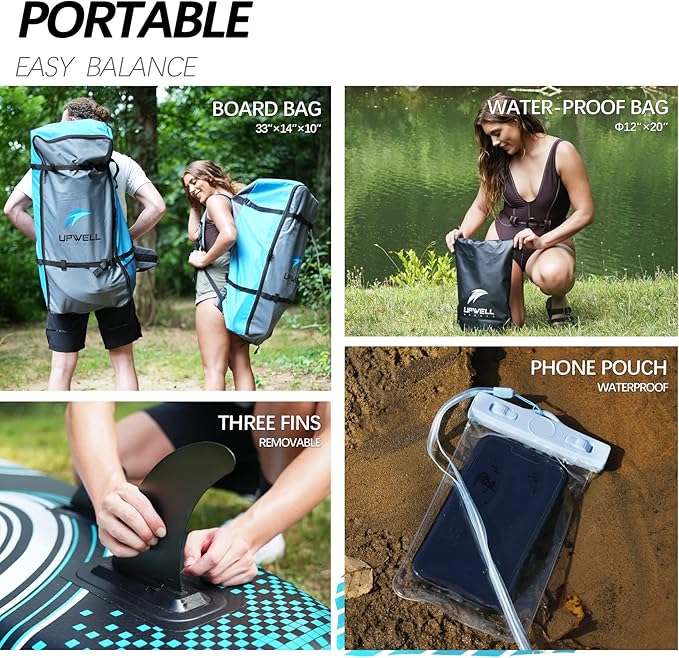 UPWELL 11’6”/11'2”/11'/10'8”/10'6”/10'2” Inflatable Stand Up Paddle Board with sup Accessories Including Backpack, Repairing Kits, Non-Slip Deck, Leash, 3 Fins, Paddle and Hand Pump