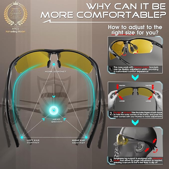 ATTCL Men's Sports Polarized Sunglasses Men for Driving running Fishing Golf - UV Protection Sun glasses Metal Frame