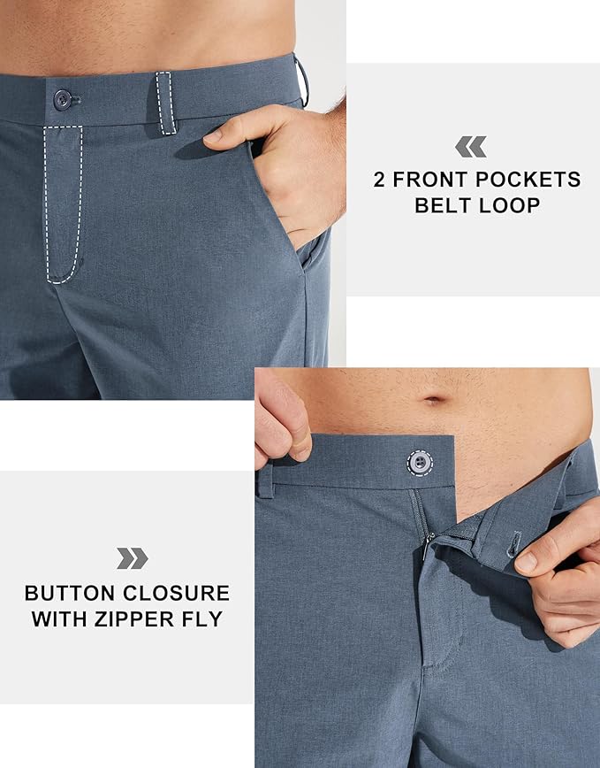 Libin Mens Golf Pants Stretch Work Dress Pants 30"/32"/34" Quick Dry Lightweight Casual Comfy Trousers with Pockets