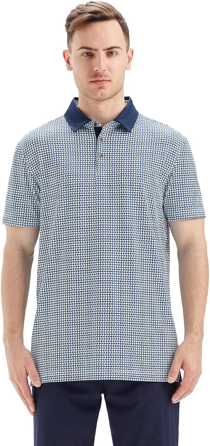 Men's Golf Polo Shirts Short Sleeve Striped Performance Moisture Wicking Dry Fit Golf Shirts for Men