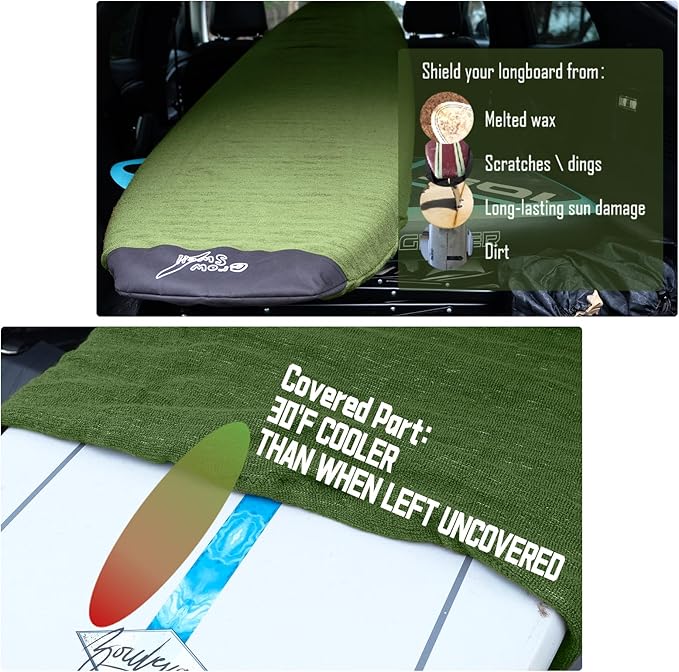 GrowSwell fabric Sock for Surfboard, Treetop Green Surfboard Cover, Surfboard Protection from Scratches, Dings, Wax, UPF 50+ proteciton, Keep 30°F cooler when covered