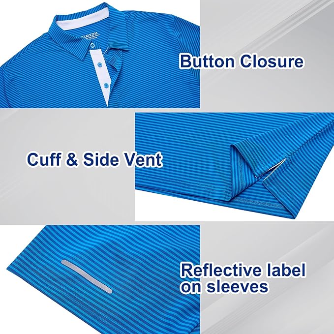 Golf Shirts for Men - Moisture Wicking Short Sleeve Performance Sport Casual Striped Collared Mens Polo Shirt