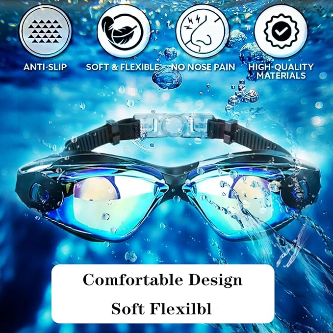 Swim Goggles Swimming Goggles No Leaking with Nose Clip, Earplugs, Swim Cap and Case for Men Women