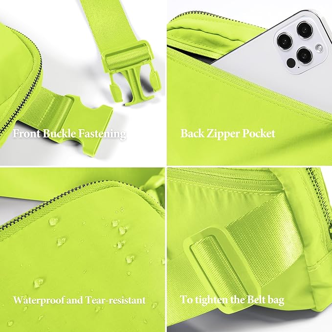 ODODOS Unisex Mini Belt Bag with Adjustable Strap Small Fanny Pack for Workout Running Traveling Hiking, Neon