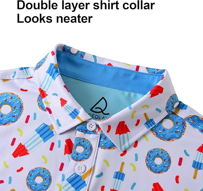 DEOLAX Mens Polo Shirts Fashion Print Mens Golf Shirt Dry Fit Mens Golf Polo Short Sleeve Quick Dry Funny Golf Shirt for Men