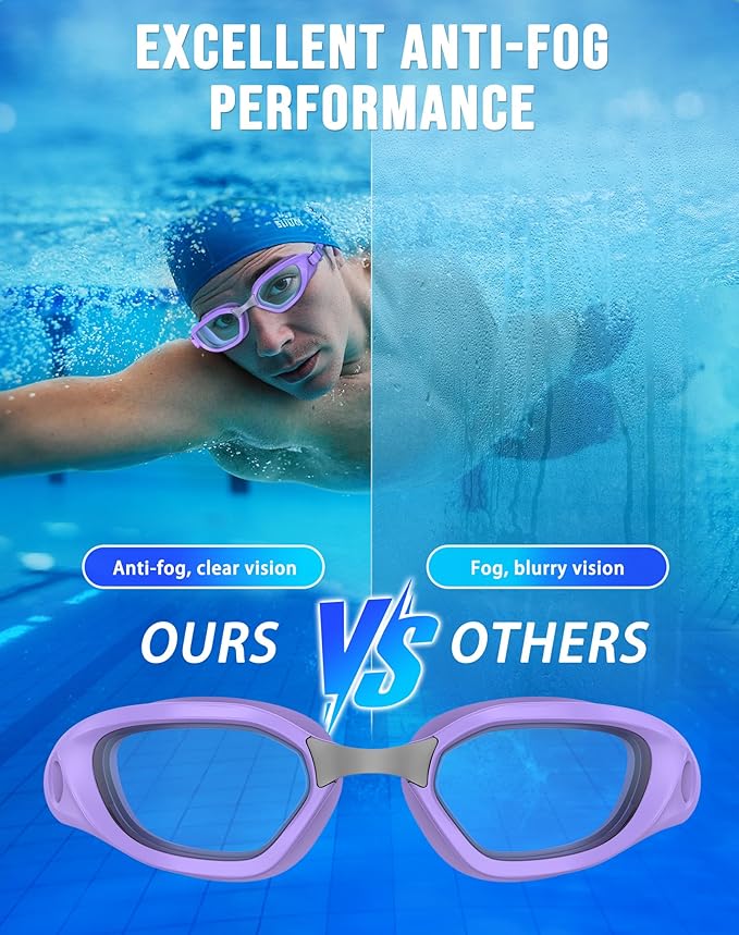 Swim Goggles, Unisex Adult Swimming Goggles Anti Fog Anti UV No Leakage Wide View for Men Women Youth