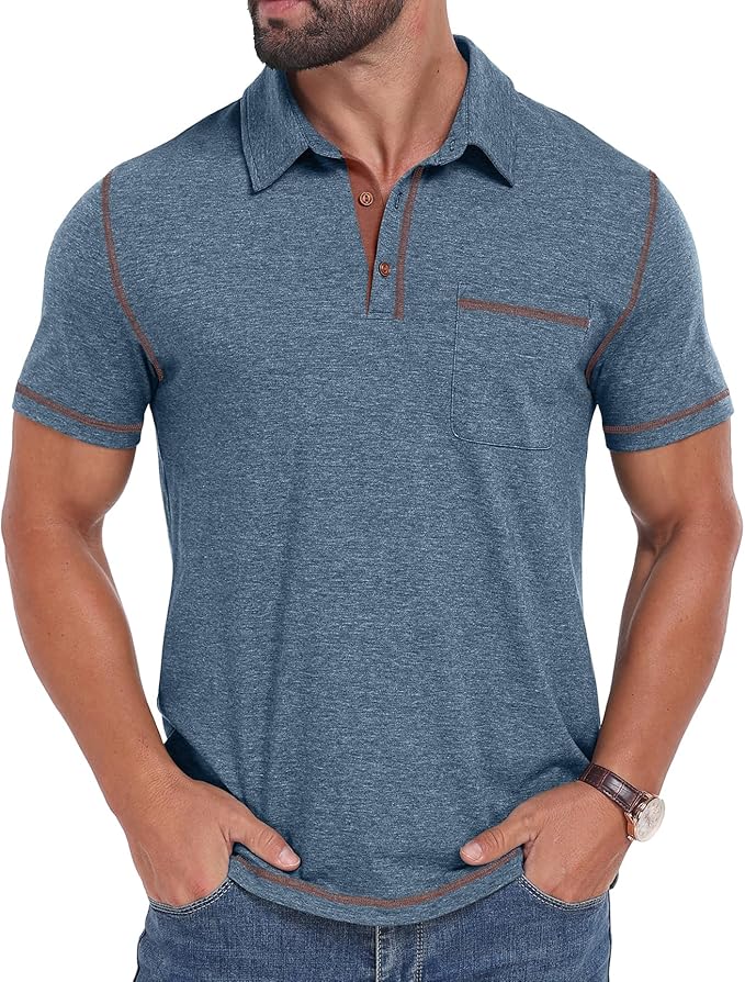 Sailwind Men's Short Sleeve Polo Shirts Casual Summer Classic Collared Golf Shirt with Pocket