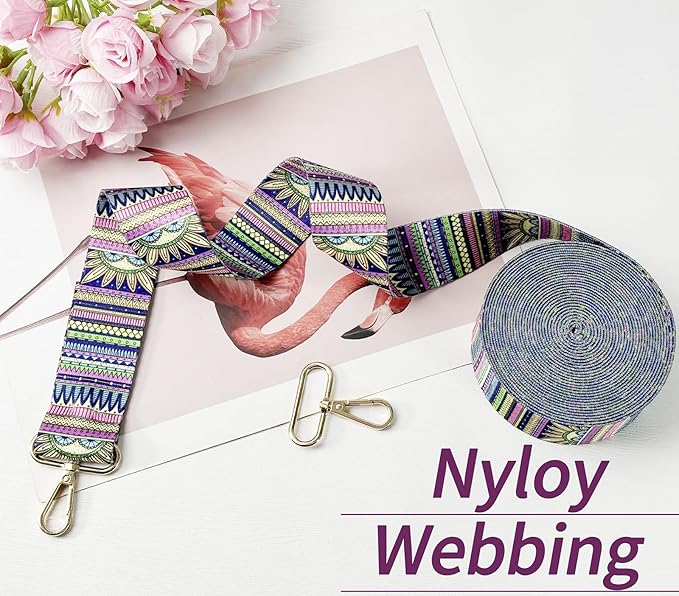 Printed Nylon Webbing Straps 1 1/2 inch 6 Yards Heavy Duty Patterned Fabric Luggage Handle Jacquard Ribbon with Buckle for Backpack Bags-Decorative Supplies-Clothing-Sewing (Bohemian Style)