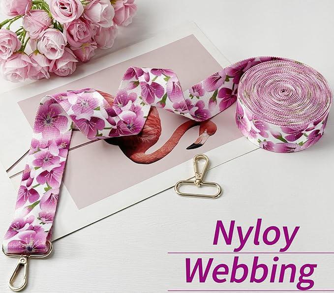 Printed Flower Nylon Webbing with Buckle 1 1/2 inch 6 Yards Pink Thick Patterned Fabric Webbing Luggage Handle Jacquard Ribbon for Backpack Bags-Seatbelt-Clothing-Sewing-DIY Crafts & Projects