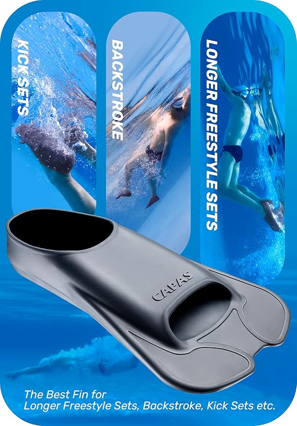 CAPAS Swim Training Fins Comfortable Silicone Lap Swimming Short Blade Floating Flippers with Mesh Bag for Adult Men Women Build Leg Strength