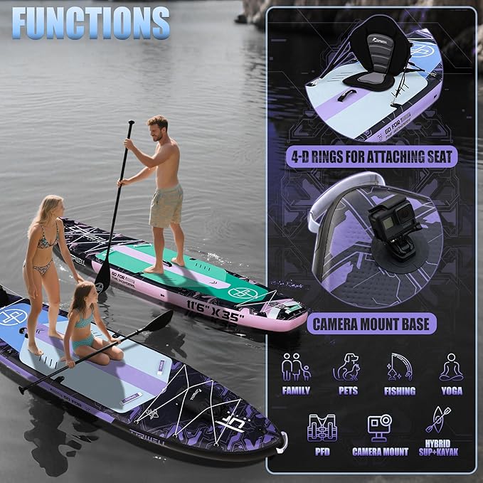 UPWELL 11'6"×35" Extra Wide Inflatable Paddle Board, Stand Up Paddle Board for Youth & Adults, Stable Design, Premium SUP Accessories, 120L Backpack, 10L Dry Bag, Paddle, Leash, Hand Pump, US Fins