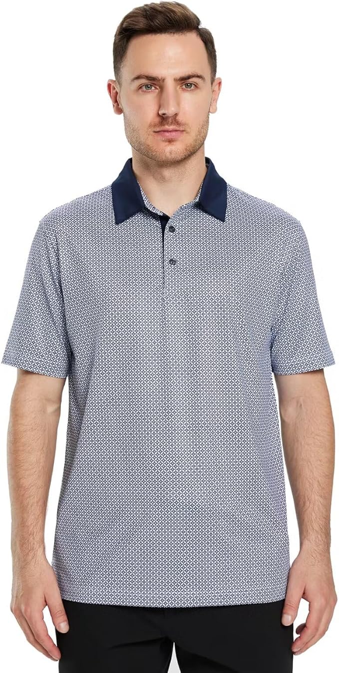 Men's Golf Polo Shirts Short Sleeve Striped Performance Moisture Wicking Dry Fit Golf Shirts for Men